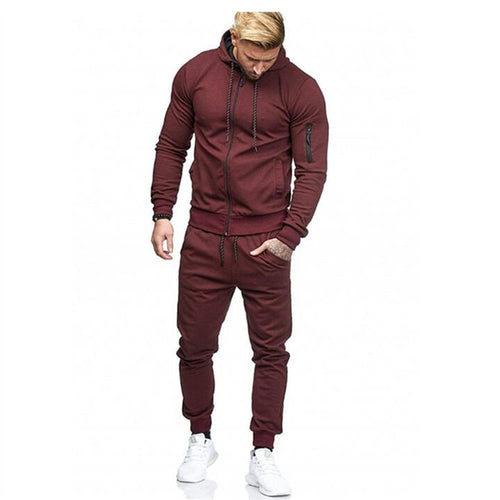 Autumn New Men's High Street Hoodies Sweatpants Sets Male Solid Color Zipper Hooded Coat Jacket Sportswear Tracksuit Set