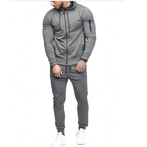 Autumn New Men's High Street Hoodies Sweatpants Sets Male Solid Color Zipper Hooded Coat Jacket Sportswear Tracksuit Set