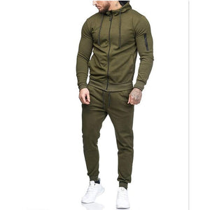 Autumn New Men's High Street Hoodies Sweatpants Sets Male Solid Color Zipper Hooded Coat Jacket Sportswear Tracksuit Set