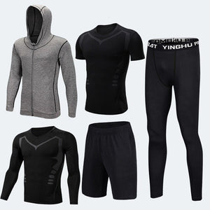 Compression Men's Sport Suits 5pcs/set Quick Dry Running sets Clothes Sports Joggers Training Gym Fitness Tracksuits Sport Wear