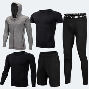 Compression Men's Sport Suits 5pcs/set Quick Dry Running sets Clothes Sports Joggers Training Gym Fitness Tracksuits Sport Wear