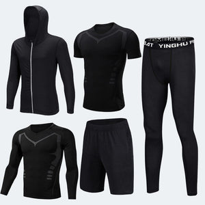 Compression Men's Sport Suits 5pcs/set Quick Dry Running sets Clothes Sports Joggers Training Gym Fitness Tracksuits Sport Wear