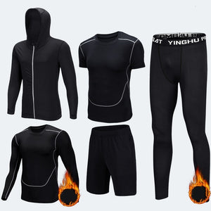 Compression Men's Sport Suits 5pcs/set Quick Dry Running sets Clothes Sports Joggers Training Gym Fitness Tracksuits Sport Wear