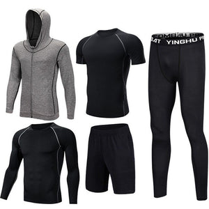 Compression Men's Sport Suits 5pcs/set Quick Dry Running sets Clothes Sports Joggers Training Gym Fitness Tracksuits Sport Wear