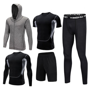 Compression Men's Sport Suits 5pcs/set Quick Dry Running sets Clothes Sports Joggers Training Gym Fitness Tracksuits Sport Wear