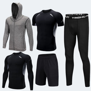 Compression Men's Sport Suits 5pcs/set Quick Dry Running sets Clothes Sports Joggers Training Gym Fitness Tracksuits Sport Wear