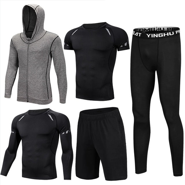 Compression Men's Sport Suits 5pcs/set Quick Dry Running sets Clothes Sports Joggers Training Gym Fitness Tracksuits Sport Wear