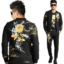 Load image into Gallery viewer, Retro Gilded Rose Floral Printed 3 Piece Sweat Set Tracksuit Men Hoodies Set Casual Slim Fit Jacket + Tshirt + Joggers Pants