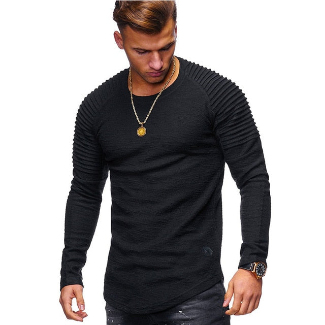 Men personality trend casual men's T-shirt black white T-shirt 2019 spring new fashion O-neck slim long-sleeved T-shirt top 3XL